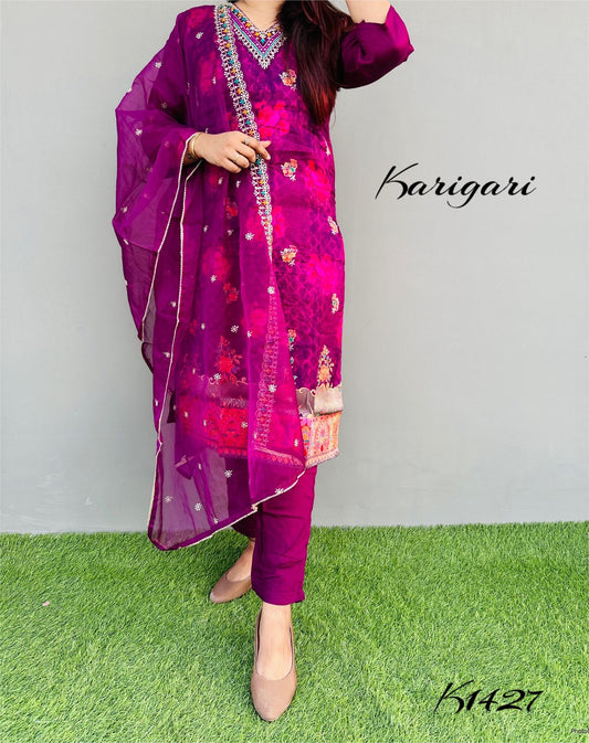 karigari by DKH k1427  Premium Russian jacquard 3 pc suit set