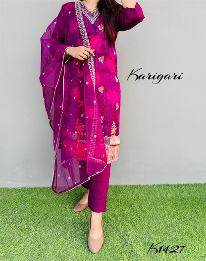 karigari by DKH k1427  Premium Russian jacquard 3 pc suit set