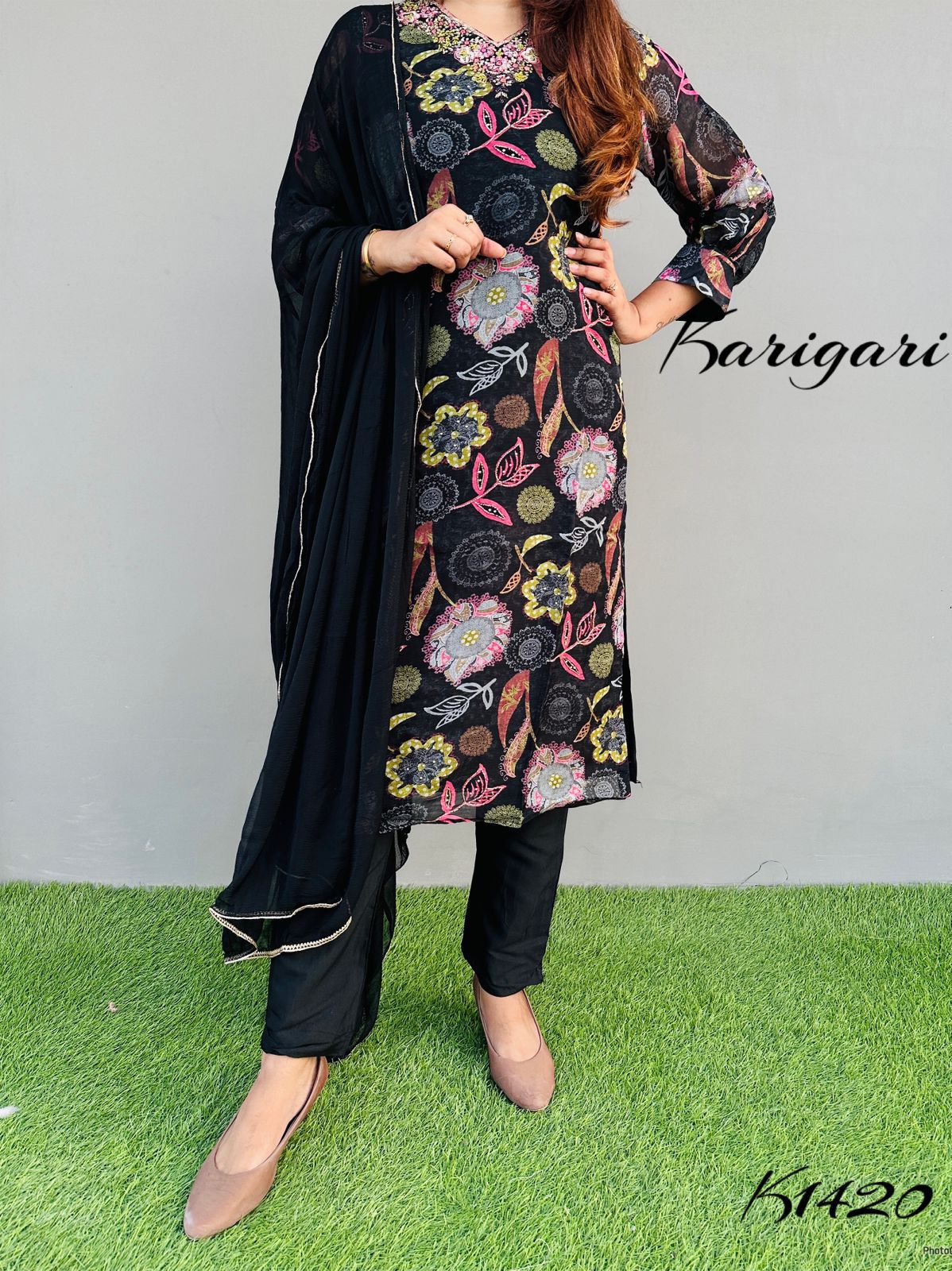 karigari by DKH K1420  Premium pure organza printed 3 pc suit set