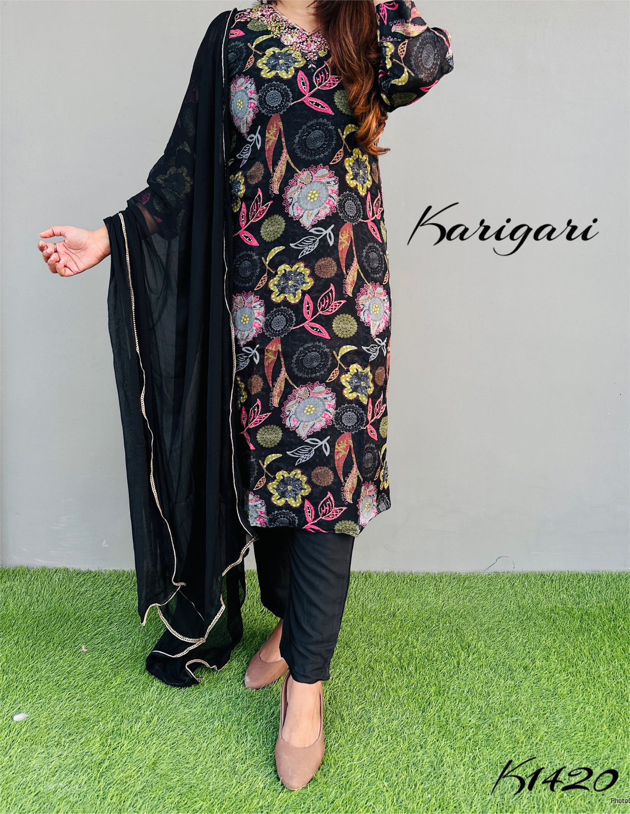 karigari by DKH K1420  Premium pure organza printed 3 pc suit set