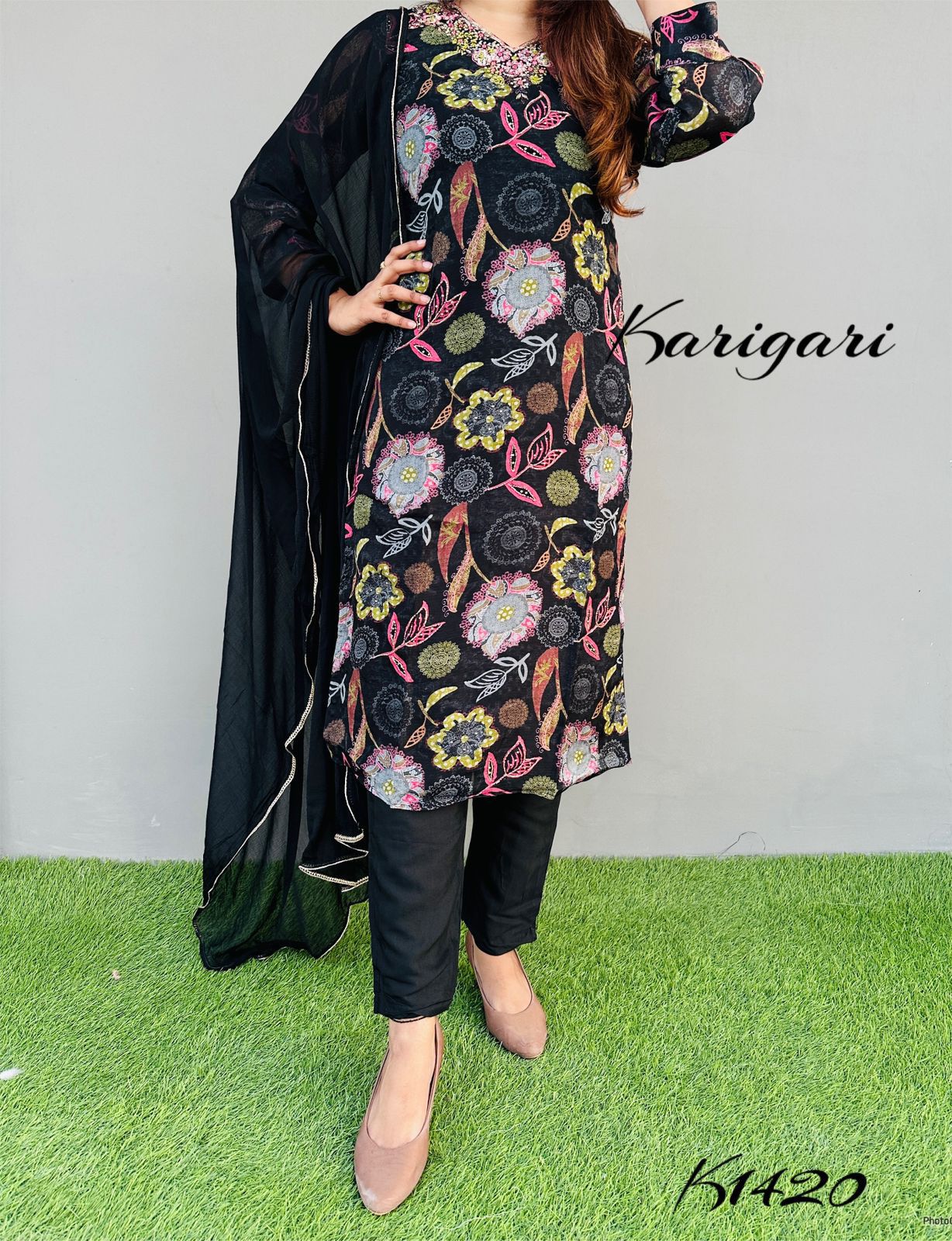 karigari by DKH K1420  Premium pure organza printed 3 pc suit set