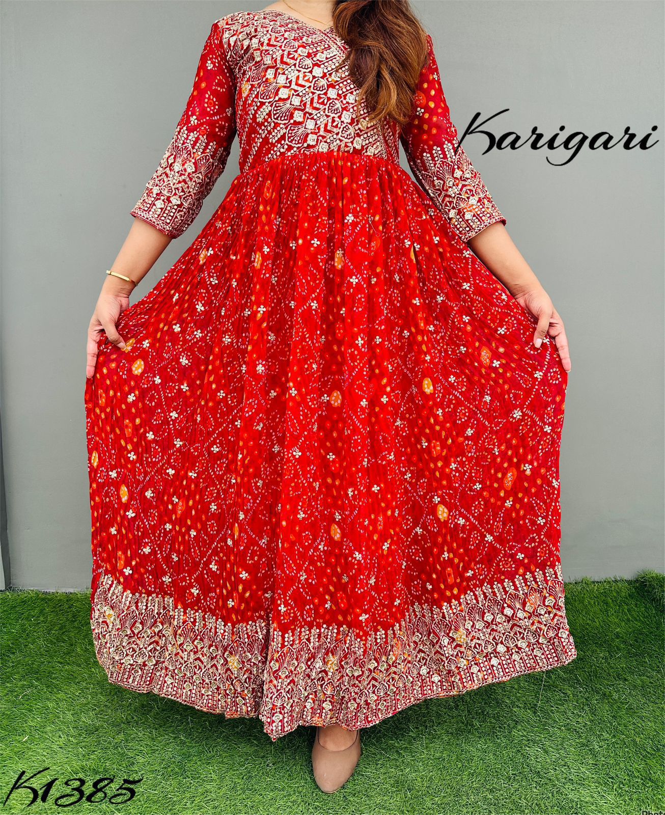 karigari by DKH k1385 bandhni SPECIAL  Premium Georgette BANDHNI gown