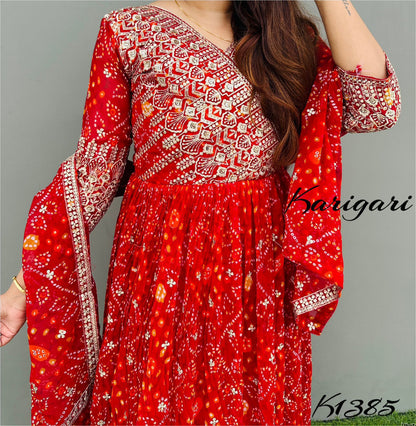 karigari by DKH k1385 bandhni SPECIAL  Premium Georgette BANDHNI gown