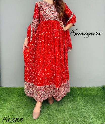 karigari by DKH k1385 bandhni SPECIAL  Premium Georgette BANDHNI gown