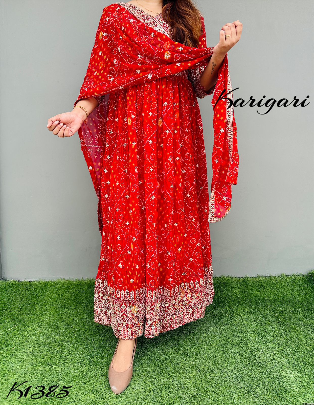 karigari by DKH k1385 bandhni SPECIAL  Premium Georgette BANDHNI gown