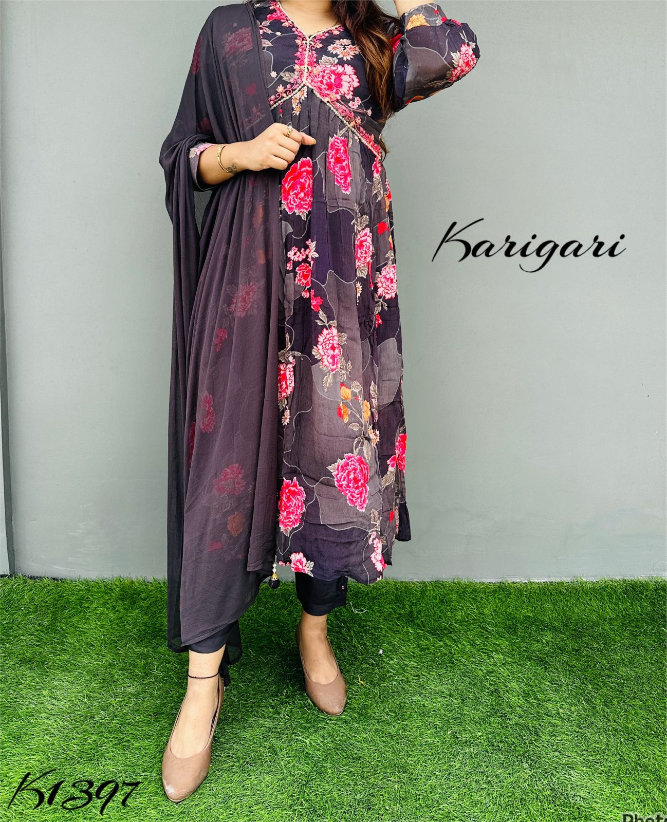 karigari by DKH k1397  Premium quality pure chinnon  3pc suit