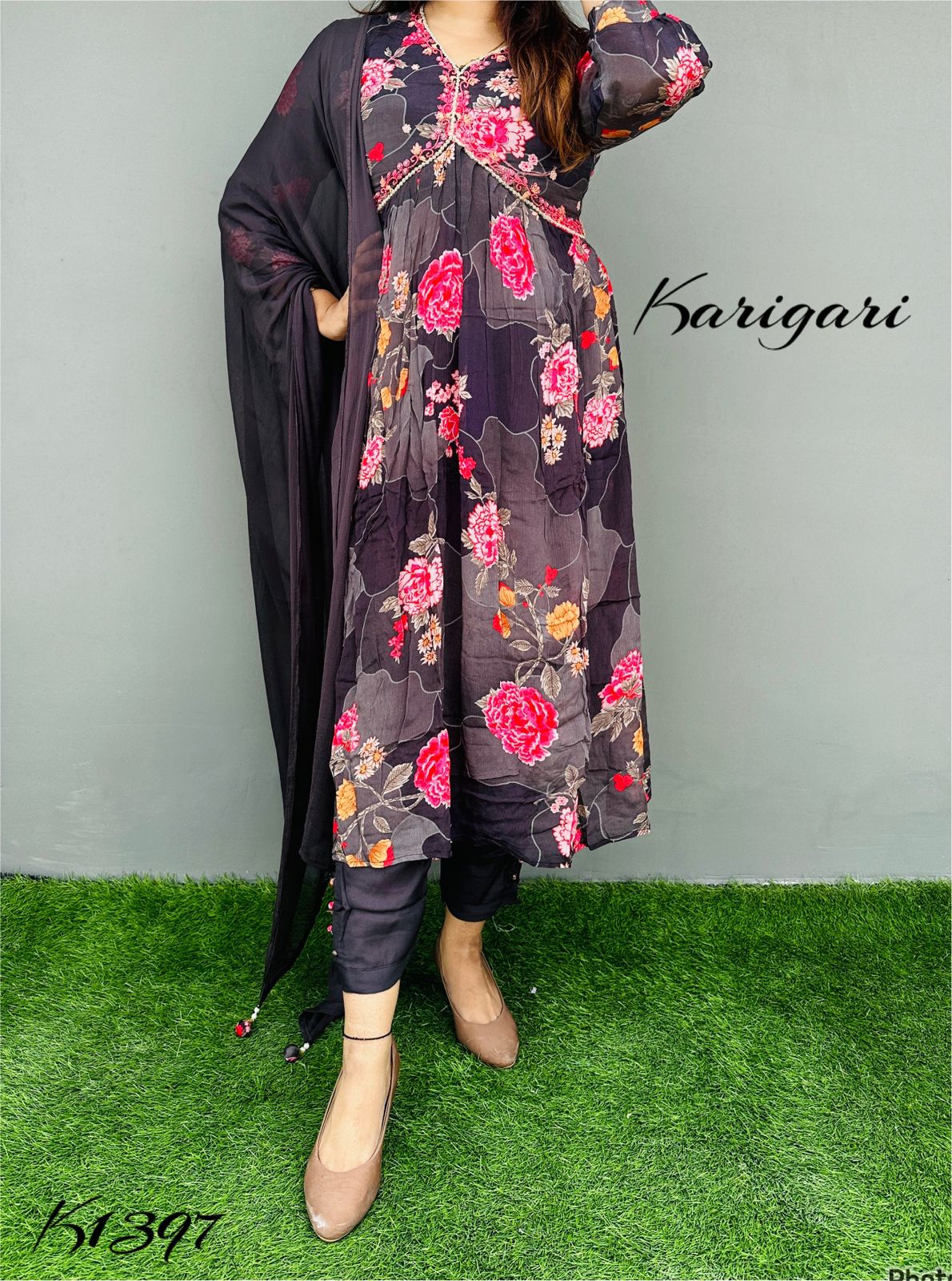 karigari by DKH k1397  Premium quality pure chinnon  3pc suit