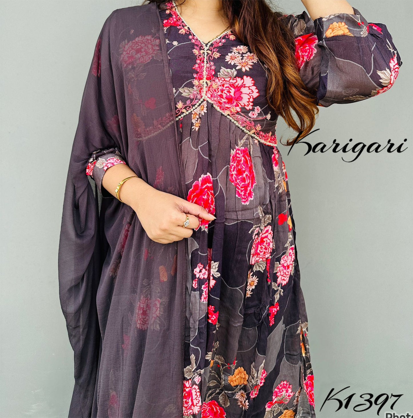 karigari by DKH k1397  Premium quality pure chinnon  3pc suit