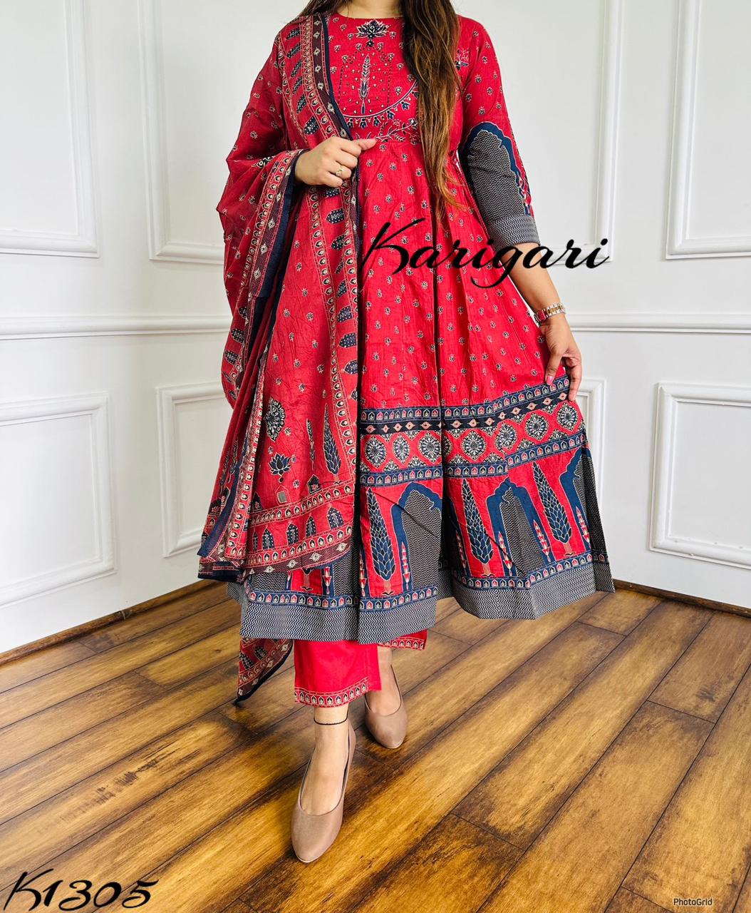 karigari by DKH k1305  Premium cotton full flare 3 of suit set