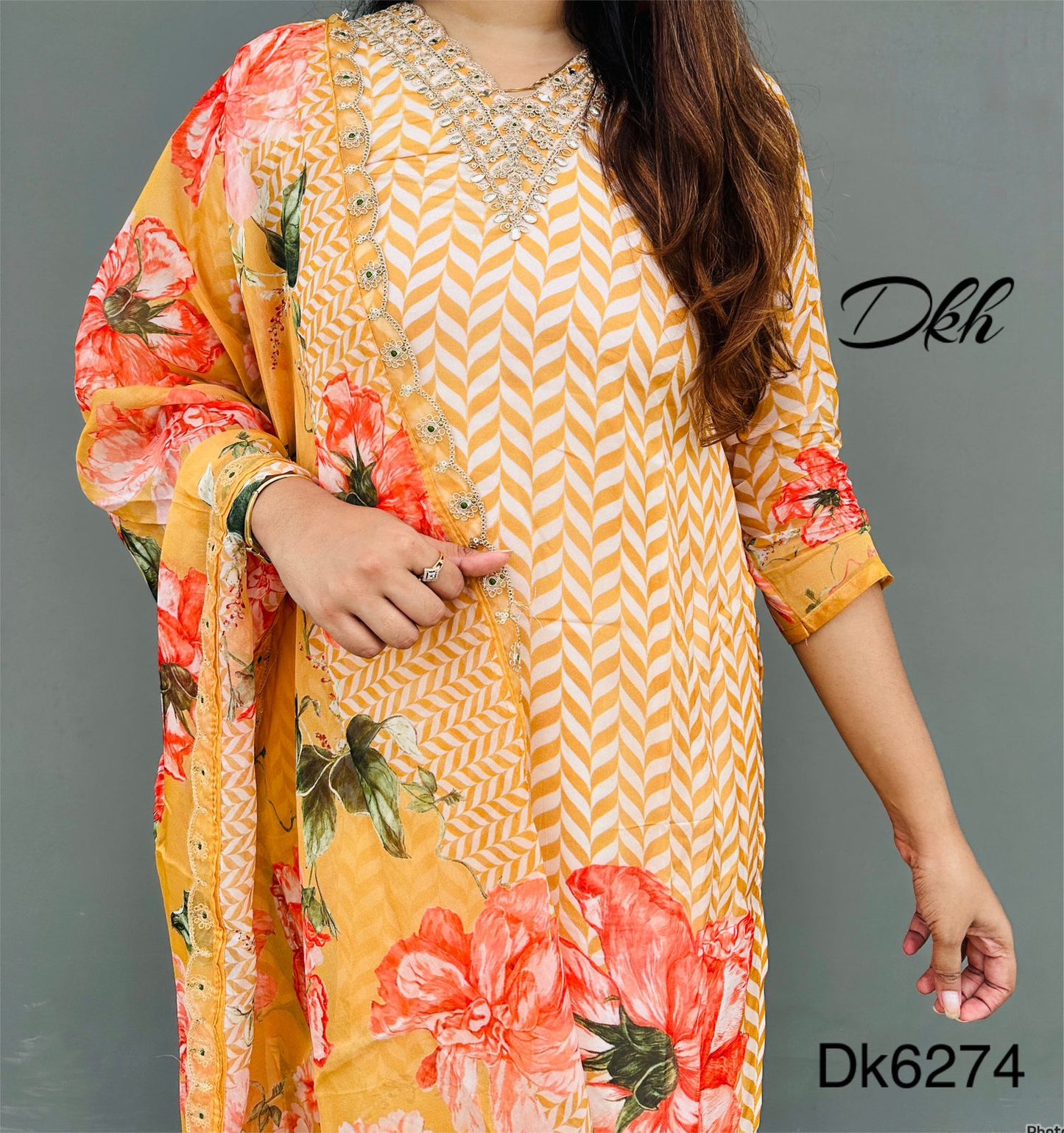 Dk6274 Premium organza digital printed 3 pc suit set